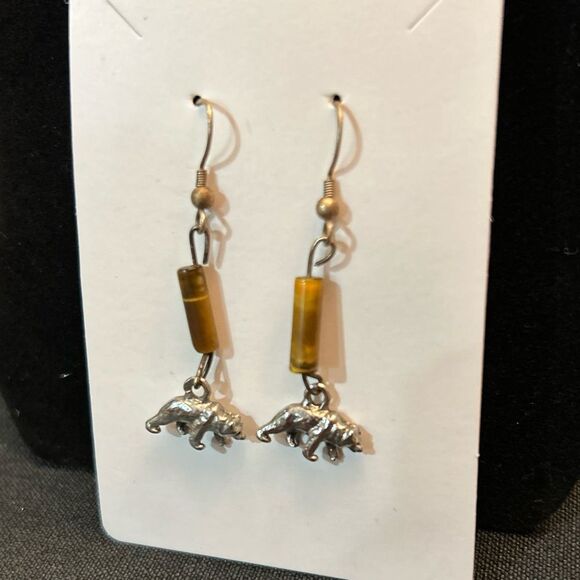 Jade hook earrings with bears fashion jewelry - Picture 1 of 4
